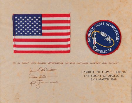 Lot #4080 Apollo 9 Flown Flag and Patch with Crew-Signed Certificate - Image 1