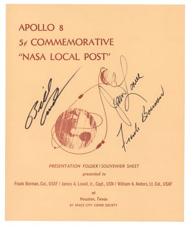 Lot #4065 Apollo 8 Crew-Signed Stamp Presentation