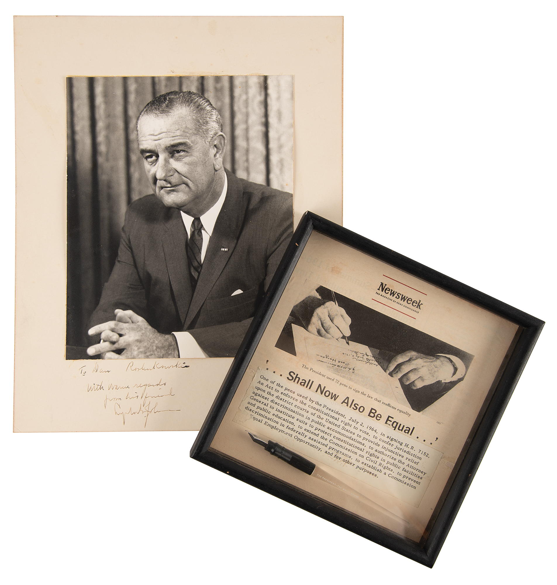 Lot 54 Lyndon B. Johnson Civil Rights Act Signing Pen - Presented to an Influential Illinois Congressman