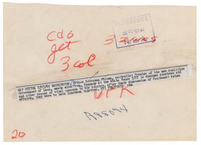 Lot #139 John F. Kennedy and Souvanna Phouma Original Wirephoto - Image 2