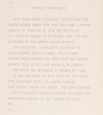 Lot #208 Kennedy Assassination: Dow Jones Ticker Tape from November 22, 1963: 
