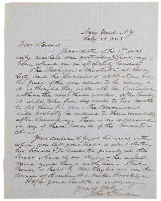 Lot #478 USS Monitor Archive: Letters to Ironclad Inventor John Ericsson, including Thomas Edison, George McLellan, Shipbuilders, and Admirals - Image 18