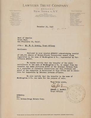 Lot #358 Kaiser-Frazer Corporation Stock Certificate and Transfer Letters - Image 2
