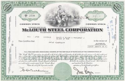 Lot #381 McLouth Steel Corporation Stock Certificate - Image 1