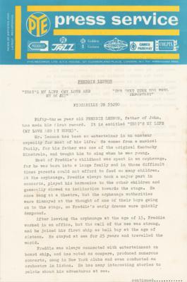 Lot #673 Freddie Lennon 1965 Pye Records Press Release - Image 1
