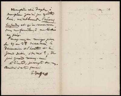 Lot #551 Edgar Degas (2) Autograph Letters (One Signed) to His Art Dealer on Paintings and Drawings - Image 3