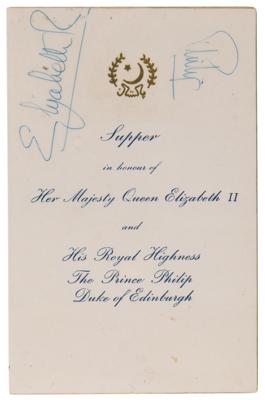 Lot #240 Queen Elizabeth II and Prince Philip Signed Menu for the Pakistani Foreign Minister - Image 1