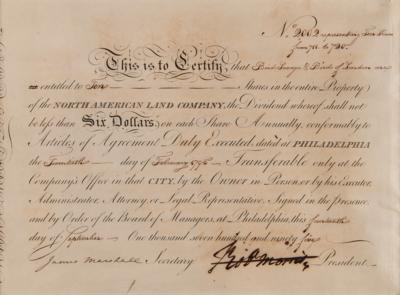 Lot #218 Robert Morris Signed Stock Certificate for the North American Land Company - Image 2