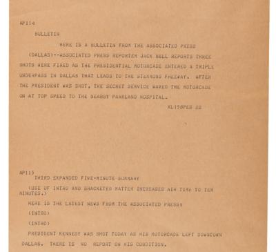 Lot #205 Kennedy Assassination: Uncut Associated Press Teletype Roll (16 Feet in Length) - Image 3