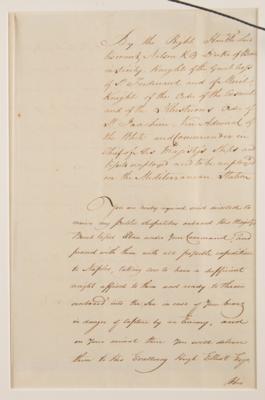 Lot #482 Horatio Nelson Letter Signed Onboard the HMS Victory, Sending Secret Dispatches to Naples: 