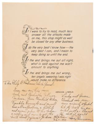 Lot #32 Harry S. Truman Signed Print as President with Abraham Lincoln Quote: 