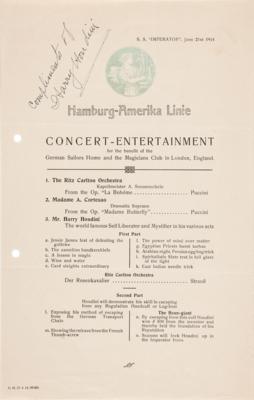 Lot #724 Harry Houdini Signed 'SS Imperator' Program Sheet -A Magical Transatlantic Encounter with Theodore Roosevelt - Image 1