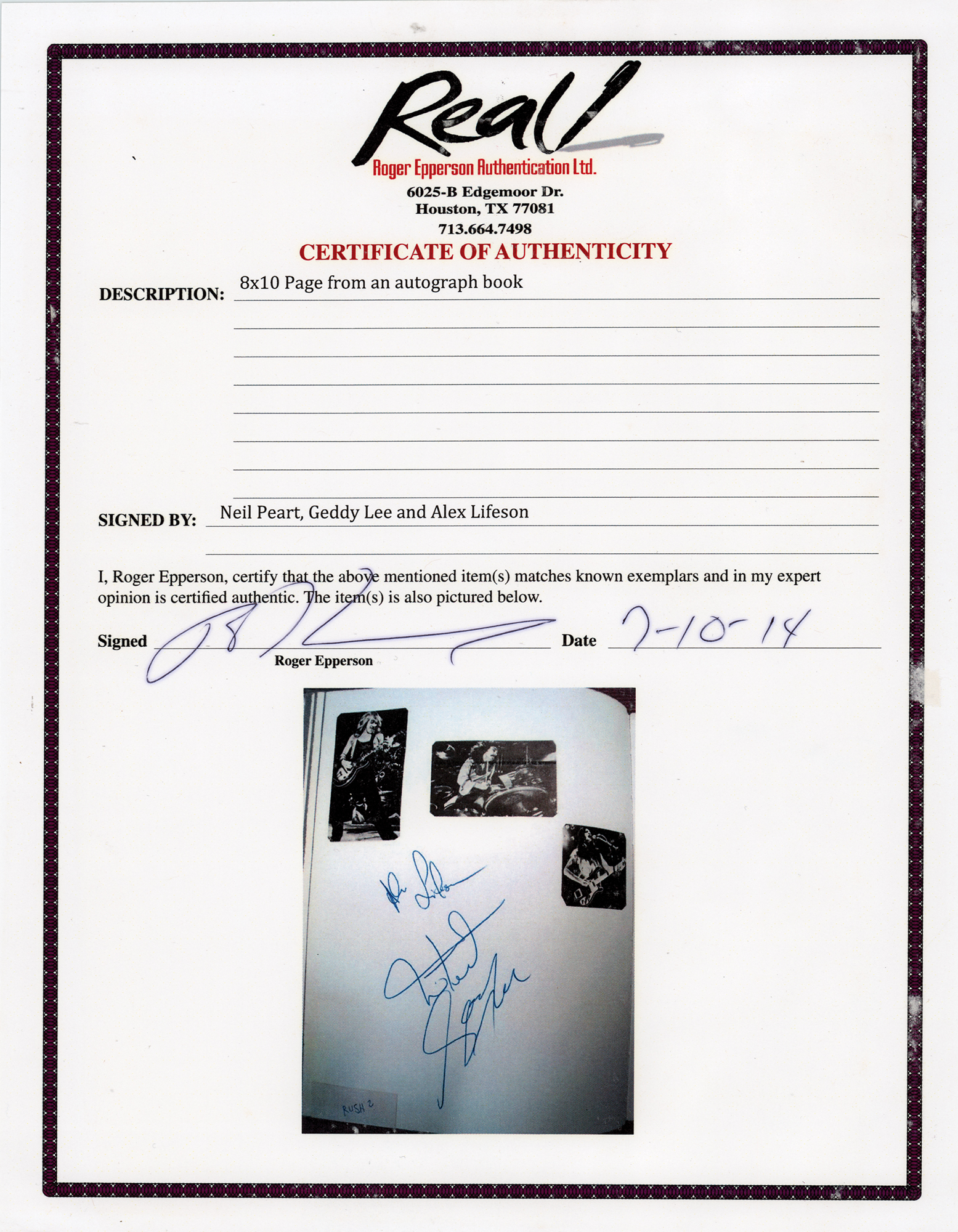 Rush Signatures | RR Auction