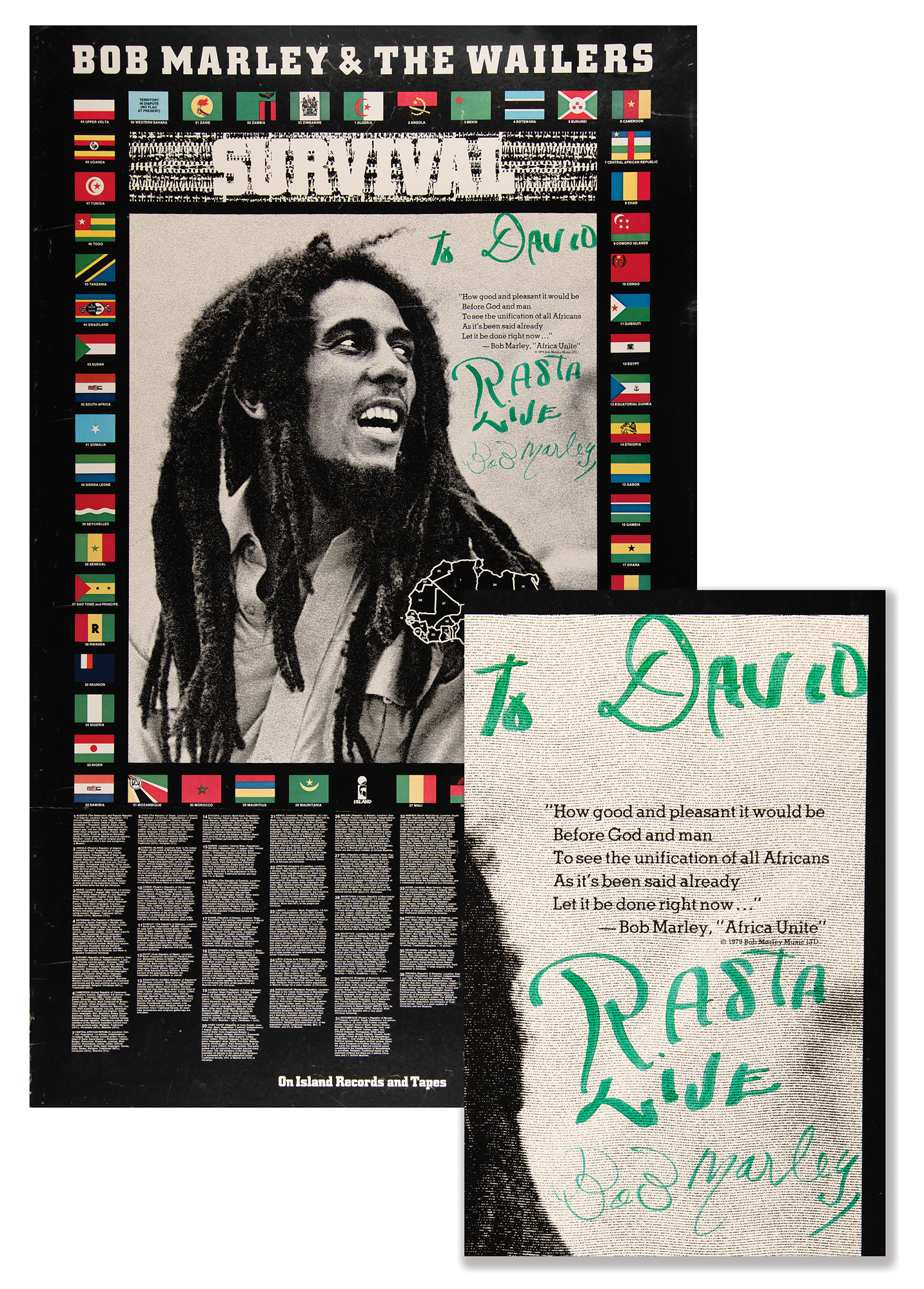 Bob Marley Signed Poster - 'Survival' | RR Auction