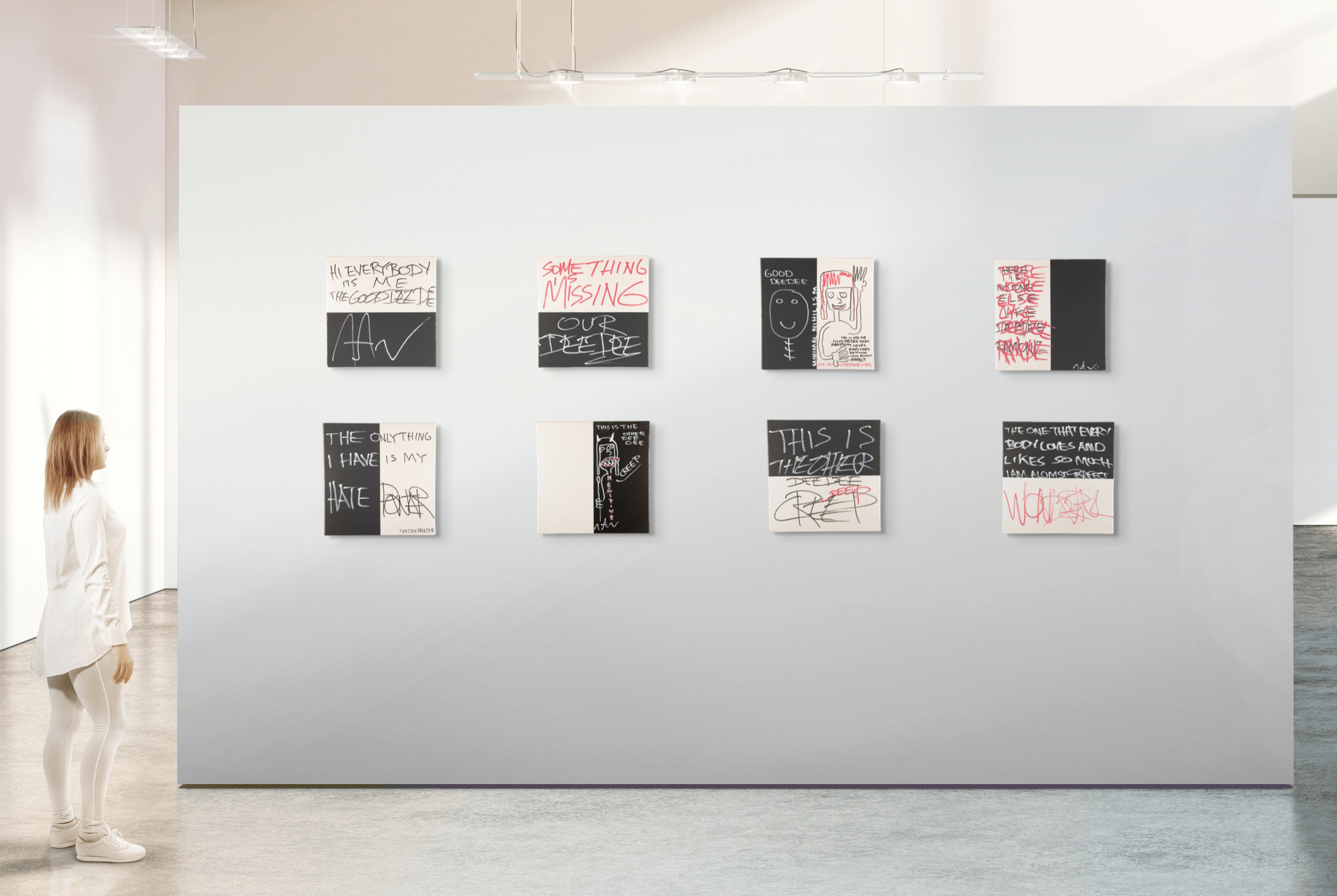 Lot #5201 Dee Dee Ramone Suite of (8) Original Paintings - A Black-and-White Examination of His Bipolar Disorder - Image 1