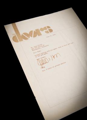 Lot #5100 Jim Morrison Typed Letter Signed to Tony Glover - Image 1