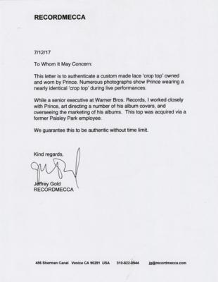 Lot #5254 Prince's Personally-Owned and -Worn Black Lace Crop Top - Image 4