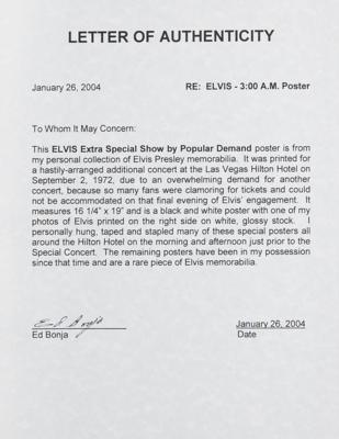 Lot #5131 Elvis Presley 1972 'Extra Special Show' Las Vegas Hilton Poster - From the Collection of Ed Bonja - Image 2