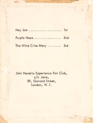 Lot #5077 Jimi Hendrix Experience 1967 Track Records Promotional Card - Image 2