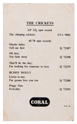 Lot #5133 Buddy Holly and the Crickets Signed Coral Records Promotional Card - Image 2