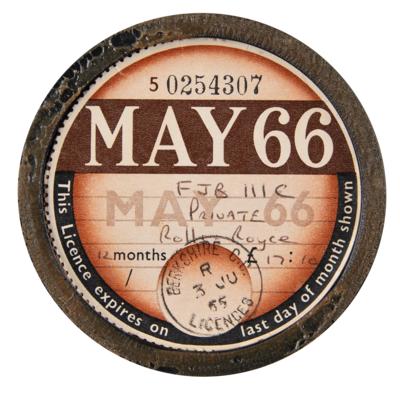 Lot #5021 John Lennon's Vehicle Tax Disc for His 1965 Rolls-Royce Phantom V Limousine - Image 1