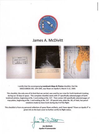 Lot #547 Apollo 9 Landmark Map Checklist Page [Attested as Flown by Richard Garner] - Image 4