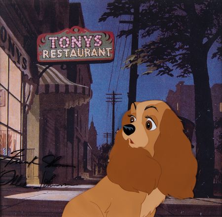 Lot #590 Lady production cel from Lady and the Tramp - Signed by Frank Thomas and Ollie Johnston Production Cel - Image 1