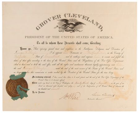 Lot #58 Grover Cleveland Document Signed as President - Image 1