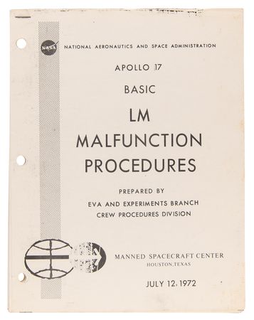 Lot #543 Apollo 17 Lunar Module Malfunction Procedures Manual - Image 1