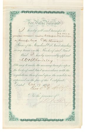 Lot #212 John D. Rockefeller and Henry M. Flagler Signed Stock Certificate for 1000 Shares in Standard Oil Trust - Image 3