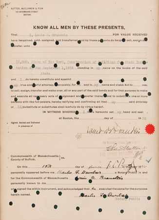 Lot #252 Louis D. Brandeis Document Signed - Image 2