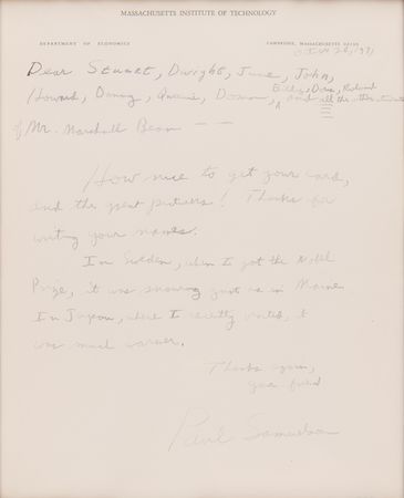 Lot #346 Paul Samuelson Autograph Letter Signed on the Nobel Prize - Image 2