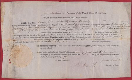 Lot #118 James Madison Document Signed as President - Image 1