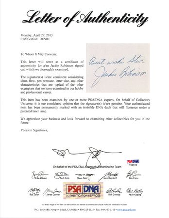 Lot #898 Jackie Robinson Signature - Image 2