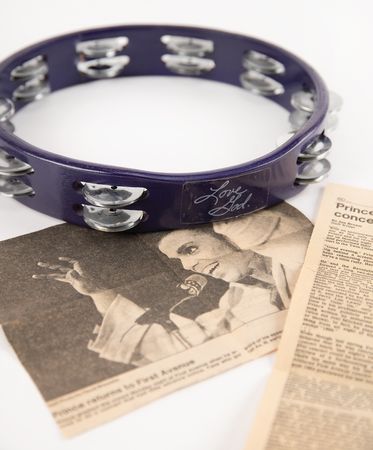 Lot #624 Prince Concert-Used Purple 'Love God' Tambourine from His Legendary First Avenue Concert on March 3, 1986 - Image 1