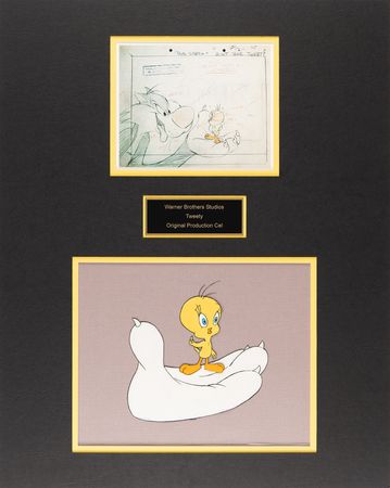Lot #608 Tweety Bird and Sylvester's paw production cel from a Looney Tunes cartoon Production Cel - Image 1