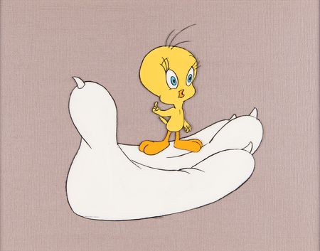 Lot #608 Tweety Bird and Sylvester's paw production cel from a Looney Tunes cartoon Production Cel - Image 2