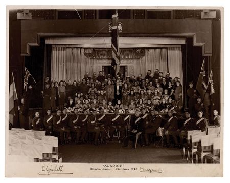 Lot #203 Queen Elizabeth II and Princess Margaret Signed Photograph - The Princesses Star in a 1943 Christmas Pantomime of 'Aladdin' at Windsor Castle - Image 1