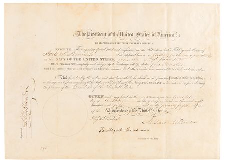 Lot #72 Millard Fillmore Document Signed as President - Promotion of a Navy Master - Image 1