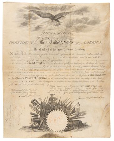 Lot #7 James Monroe Document Signed as President - Promotion for a Surgeon’s Mate in the Navy - Image 1