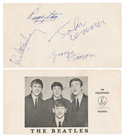Lot #616 Beatles: John Lennon and Paul McCartney Signed 1963 Promotional Card - Image 1