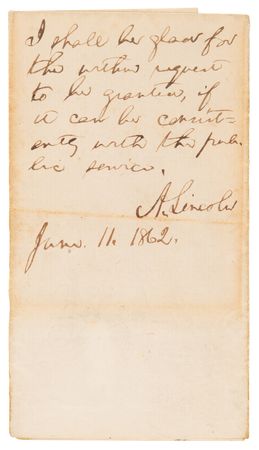 Lot #15 Abraham Lincoln Autograph Endorsement Signed as President (1862) - Image 1