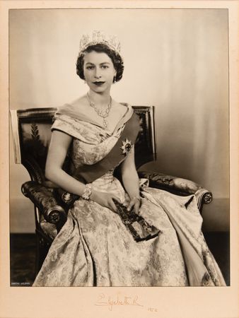 Lot #201 Queen Elizabeth II Oversized Photograph Signed in the First Year of Her Reign - Image 1