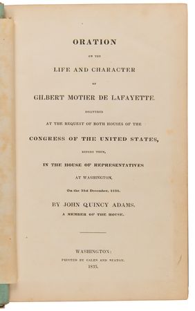 Lot #35 John Quincy Adams Signed Book - Oration on the life and character of Gilbert Motier de Lafayette - Image 5