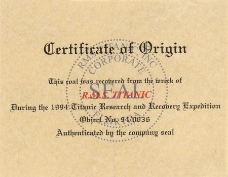 Lot #361 Titanic: Coal Piece Recovered from Wreck Site Coal - Image 4