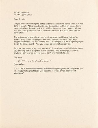 Lot #644 Beach Boys: Brian Wilson Typed Letter Signed with Rare '2001 Tribute' Program - Image 1