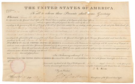 Lot #36 John Quincy Adams Document Signed as President - Florida Territory Land Grant - Image 1