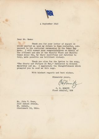 DB レターサイン Chester Nimitz Typed Letter Signed - Two Days After the