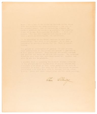 Lot #65 Calvin Coolidge Oversized Signed Souvenir Typescript on Advertising - Image 1