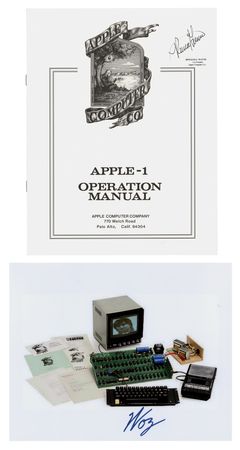 Lot #245 Apple: Steve Wozniak and Ron Wayne (2) Signed Items - Apple-1 Manual and Photograph - Image 1